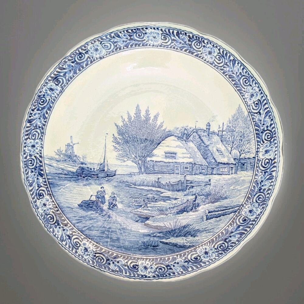 Delfts Boch Belgium Royal Sphinx Blue Ceramic Decorative Wall Plate Charger 15"